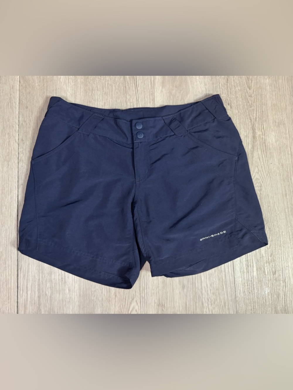 Columbia PFG Shorts Womens Small Navy Omni-Shade Nylon Hiking Fishing Outdoor